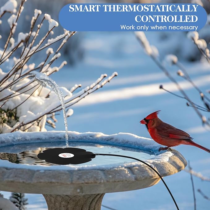 2 Pack 250W Bird Bath Heater De-icer, Thermostatically Controlled Birdbath Water Heater with 6.6 ft Cord, Outdoor Winter Heaters for Bird Bath, Chicken Waterer, Pond