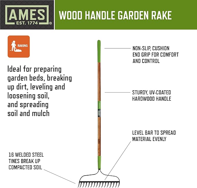 AMES 5-pc. New Homeowner Long Handle Tool Kit with Lawn Rake, Digging Shovel, Garden Rake, Border Spade, and Push Broom