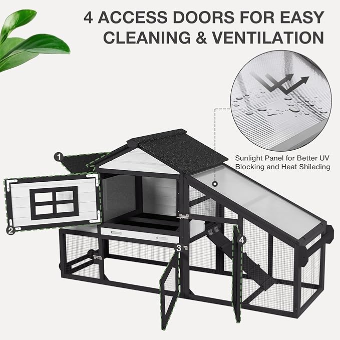 Chicken Coop Expandable Chicken House for Outdoor with Wheels Nesting Box, Leakproof Pull-on Tray, and UV-Resistant Roof Panel - White