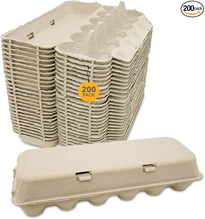 Stromberg's Large Blank Flat Top Chicken Egg Cartons, Perfect for Personalization, Eco-Friendly and Biodegradable, Made From Recycled Materials, Ideal for Farmers and Crafters, 200 Pack
