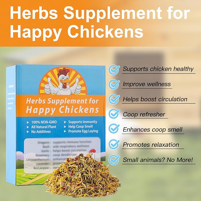 Chicken Nesting Herbs and Flowers Chili Mix Supplement Coop Boxes Pads Roost Poultry House Feed Grit Lime Bedding Refresher Treats Snacks for Daily Wellness Feather Quality Egg Production (17.6 OZ)