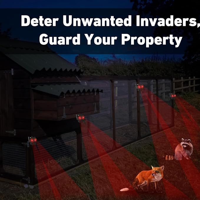 Eyourlife Predator Lights for Chicken coop,Solar Predator Deterrent Flashing Lights,Night Guard Predator Light Suitable for Yard and Chicken Coop to Stop Coyote Fox Raccoon Skunk (Black, 2)