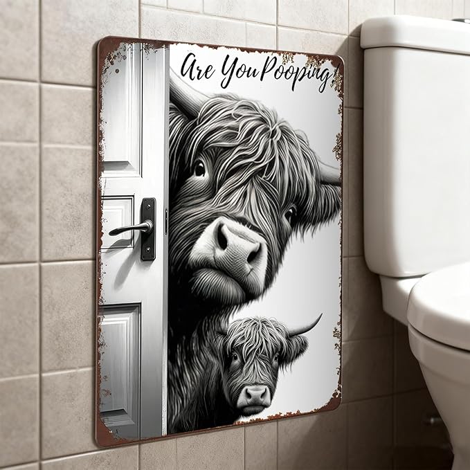 8x12 Inch Retro Cow Metal Fun Logo with the Words' Are You Pooping?',Fun Bathroom Sign, Unique Western Interior Decor, Especially Suitable for Cow Lovers and Quirky Enthusiasts