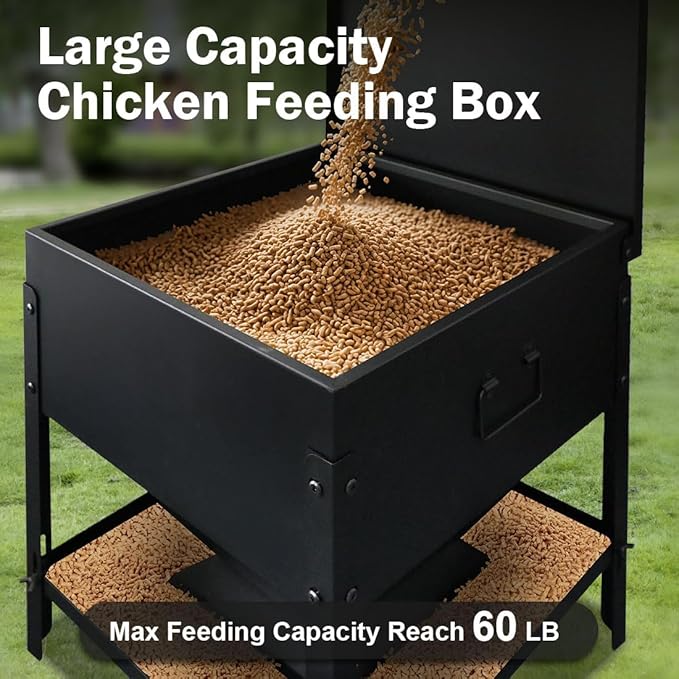Metal Chicken Feeder No Waste, Large Capacity Poultry Feeder, Adjustable Galvanized Steel Chicken Coop Feeder with Lid and Handle