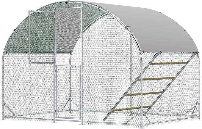 Large Metal Chicken Coop,Chicken Run for Yard with Feeding Door,Outdoor Poultry Cage with Anti-UV Cover,Walk-in Chicken Pen,Duck Rabbit House