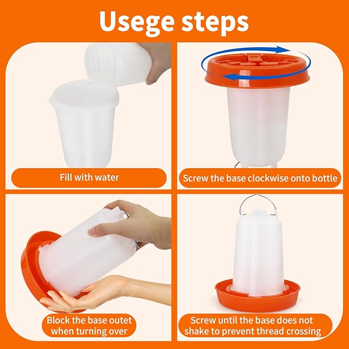 Chicken Feeder and Waterer Kit, 1L Feeder and 1.5L Waterer with 3 Heights Adjustable Legs,Poultry Feeder and Hanging Drinker No Spill/Waste for Chicken Coop, Ducks, Birds