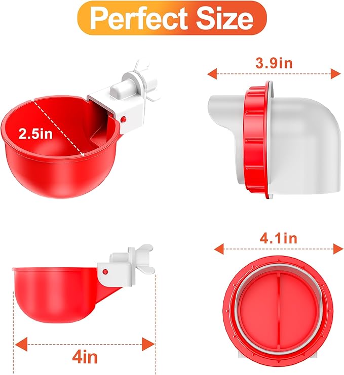 Chicken Feeders and Waterers, 4 Ports Chicken Feeder No Waste and 4 Packs Chicken Water Cups