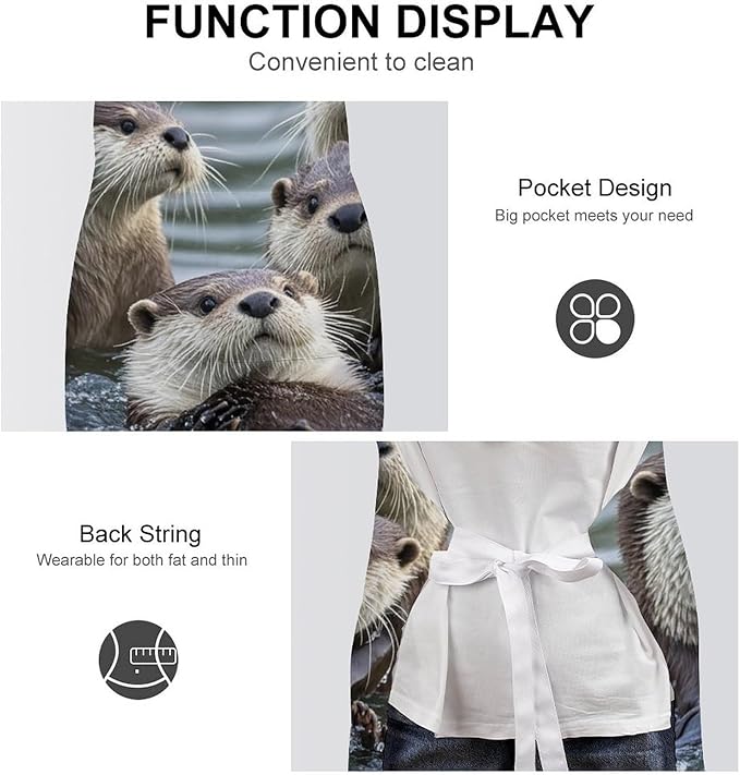 Waterproof Apron Adjustable Bib Aprons with Pockets Orange Cat Sleeping Apron Kitchen Aprons for Women Men