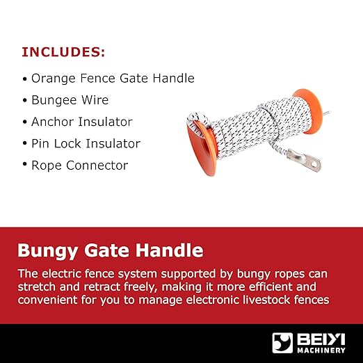 Electric Fence Bungy Gate Kit, Electrified Bungee Gate Handle with Elasticized Rope for Livestock, Insulators Temporary System, Easy Installation