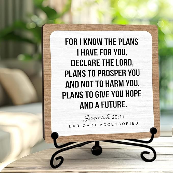 Religious Gifts for Women, 5 Inch Rustic Bible Verse Decor, Inspirational Wooden Plaques for Home Office, For I Know the Plans I Have For You Sign - A12
