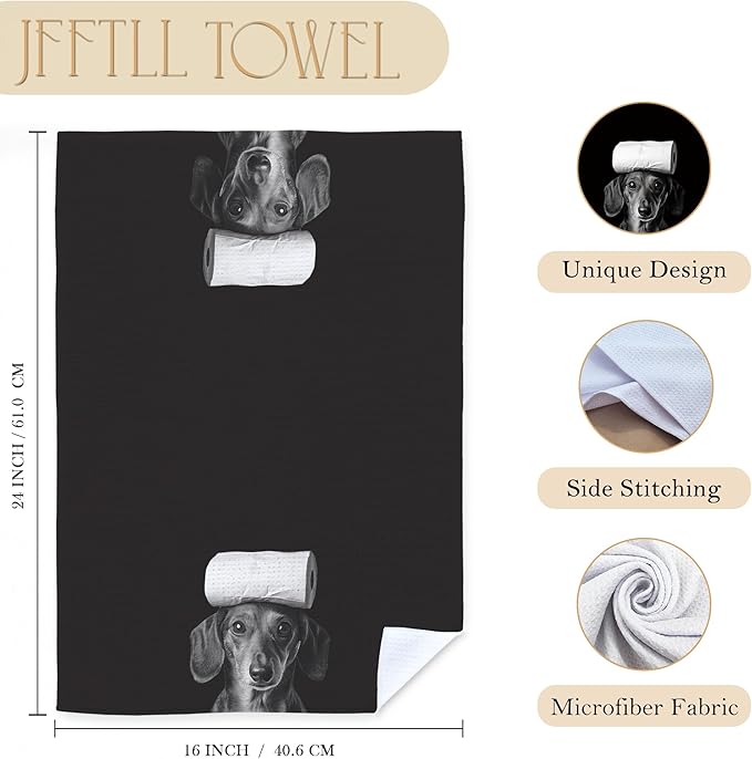 Dachshund Gifts Bathroom Hand Towels, Weiner Dog Gifts for Women Hand Towels for Bathroom, Gifts for Dachshund Lovers, Weiner Dog Decor, 16x24 Inch Set of 2（Black）