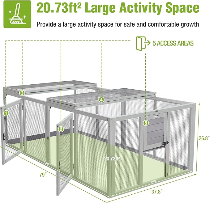 GUTINNEEN Chicken Coop Extension Chicken Run 20.73 ft², Large Expandable Hen House Run with 5 Doors, Universal Fit for Most Coops, Not for Standalone Use,79" L