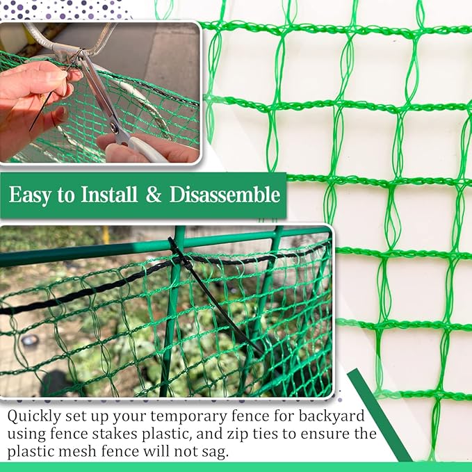Temporary Fence Plastic Mesh Fencing, 4FT x 65FT Garden Bird Netting Safety Fence Snow Fence, Construction Fencing for Deer, Pet, Rabbits, Chicken, Dogs, Animal Barrier, Green