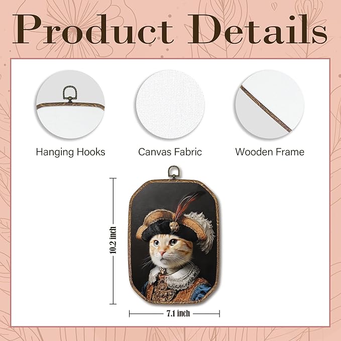 Hxlac Victorian Cat Rectangular Wall Art Framed, Vintage Cat Rectangular Wall Decor, Cottagecore Farm Animal Hanging Canvas Prints Wall Sculptures for Home Living Room Bedroom Decor, 7.1x10.2 Inch