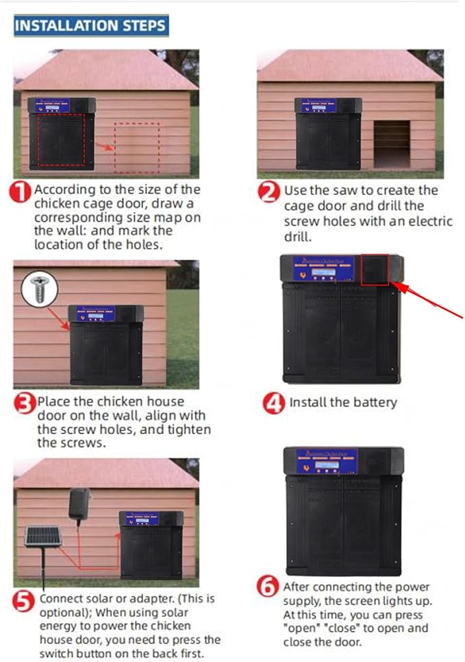 Solar Automatic Chicken Coop Door, Double Open Type Remote Control Timing Poultry Door, Light Sensing Solar Powered Chicken Coop Opener with Anti Pinch Safety for Duck Goose Farm, (Black)