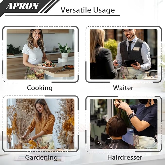 Waistress Apron with Pockets Coffee Waiter Apron Long String Chef Half Aprons for Cooking Kitchen Hairdresser