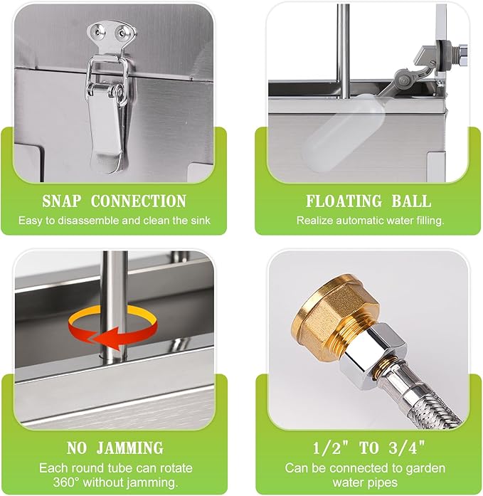 Automatic Chicken Waterer Metal Chicken Water Feeder Stainless Large Chicken Waterer System Auto Poultry Waterer Dispenser with Stand Legs for Pigeon, Duck, Goose, Geese,Quail,Turkeys
