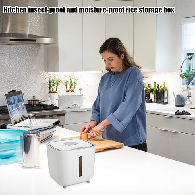 Rice Dispenser - 10kg Airtight Storage Container Clear Window, Bulk Grain Keeper Box, Secure Lid Dry Goods Organizer, Pantry Capacity Solution, Moisture Control Canister | for Kitchen Cereal Pasta