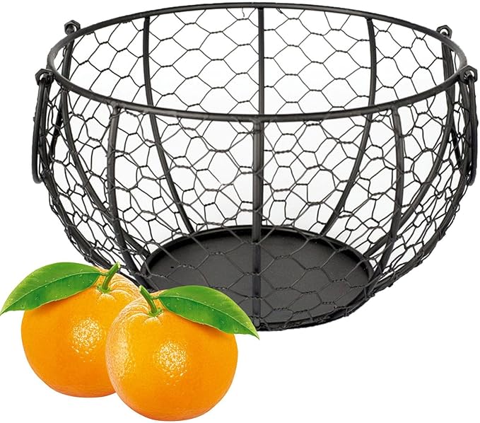 Metal Wire Egg Basket For Collecting Eggs, Chicken Wire Egg Baskets With Handle, Round Handle Egg Basket Vintage Style, Collect & Gathering Basket For Egg,Countertop Egg Basket Holder