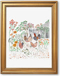 Framed Cottagecore Chicken Wall Art Painting Farmhouse Hens Print Rustic Country Farm Illustration Picture Poster Vintage Pastoral Canvas Artwork Aesthetic Cottage Home Kitchen Room Decor 12x16inch