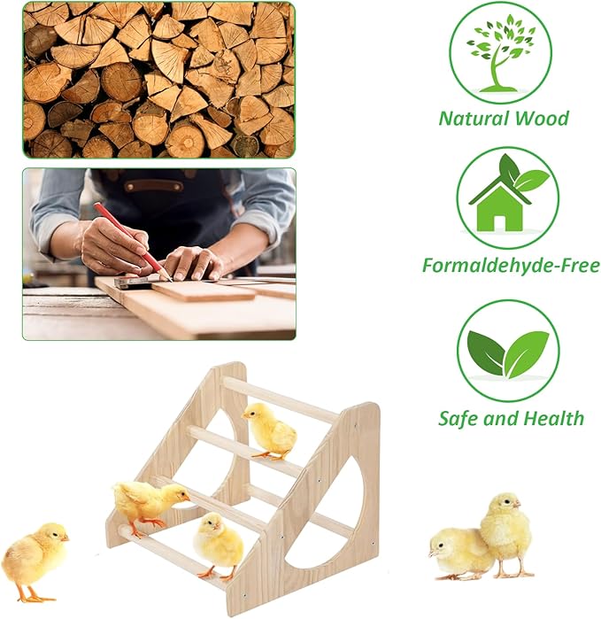 Chick Perch with Prevent Rotation Design and Strong Wooden Chicken Roosting Bar. Fun Toys for Chicks. Indoor/Outdoor Use.