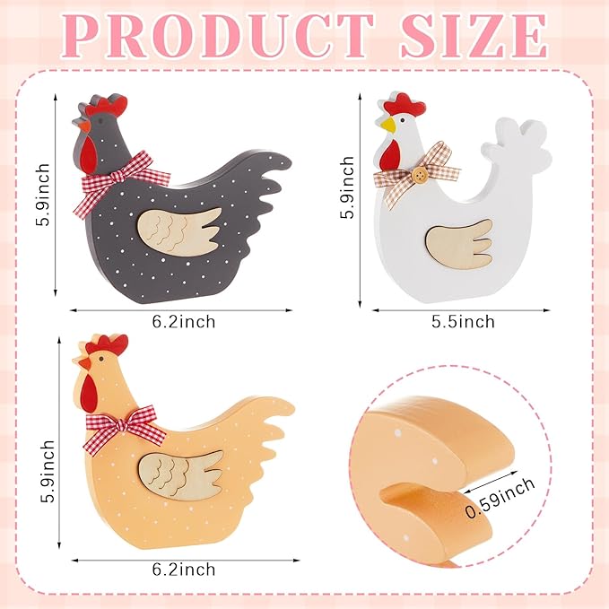3 Pcs Chicken Wood Table Sign, Chick Is One Decorations Centerpieces Rooster Wooden Decor for Animal Theme 1st Birthday Party Farm Tiered Tray Decor Baby Shower Home Office