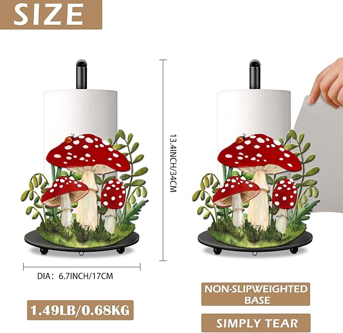 Hexagram Mushroom Decor Gifts Mushroom Kitchen Decor Rustic Home Bathroom Decor Farmhouse Paper Towel Holder Countertop Standing Cute Decorations Gifts for Christmas Housewarming