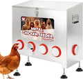 85 lbs 6-Port Galvanized Chicken Feeder No Waste with Locking Lid&Riveted Handles,Adjustable Height,Large Capacity Rainproof Automatic Chicken Feeders for Chickens, Poultry Coop,Silver
