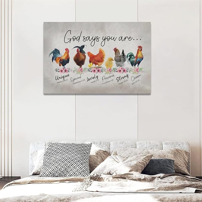 banonaty Rooster Kitchen DecorWall Art Rustic Farmhouse Chicken PicturesWall Decor Country God Says You Are Canvas Prints Framed Artwork Home Office Decorations For Bathroom Dinning Room 24/inx16/in