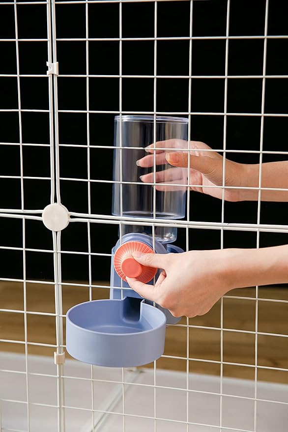 Kenond Hanging Automatic Pet Food Water Dispenser Set,1L Auto Gravity Rabbit Feeder and Dispenser, Cage Accessories Cat Food Bowl Dog Waterer for Puppy Chinchilla Hedgehog Ferret(Blue)