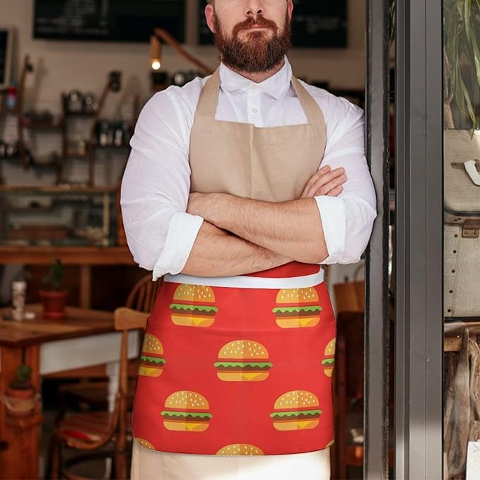 Unisex Apron for Cooking Server Waitress Half Waist Apron with 3 Pockets