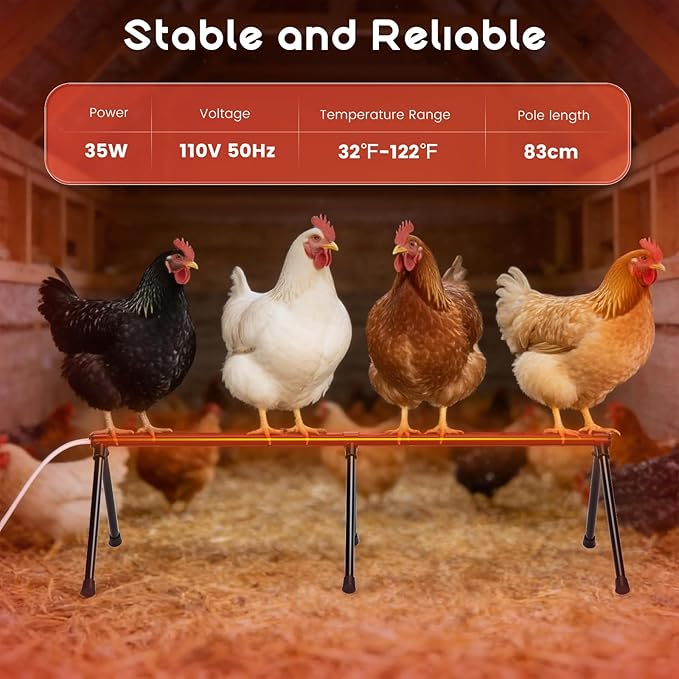 Heated Chicken Perch for Winter Chicken Coop Heater with 24H Timer & Temperature Adjustable Prevent Frozen Toes Chicken Coop Accessories With 2 Heated Roosting Bars for Chick Bird Duck Pigeon Parrot