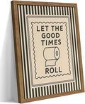 Framed Let The Good Times Roll Bathroom Print, Vintage Funny Toilet Quote Canvas Wall Art, Stripes Bathroom Picture Poster, Downstairs Toilet Painting Wall Decor 16x24 inch
