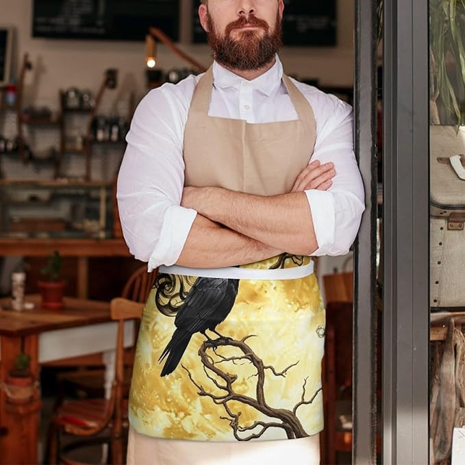 Unisex Chef Waiter Apron Waist Half Short Serving Aprons with 3 Pockets
