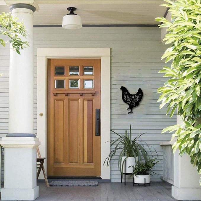 CREATCABIN Metal Chicken Wall Art Rooster Iron Wall Decor Wall Hanging Silhouette Sculpture Farmhouse Sign for Indoor Outdoor Home Living Room Kitchen Garden Office Decoration Gift Black 12 x 10 Inch