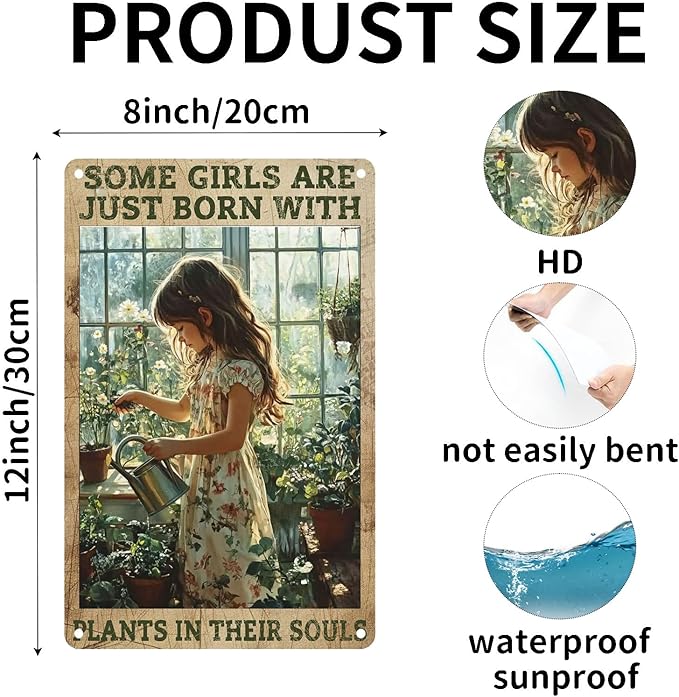 Vintage Tin Signs Some Girls Are Just Born With Plants In Their Souls Metal Sign Wall Decor for Garden Yard Outdoor Outside Home 12×8 Inch