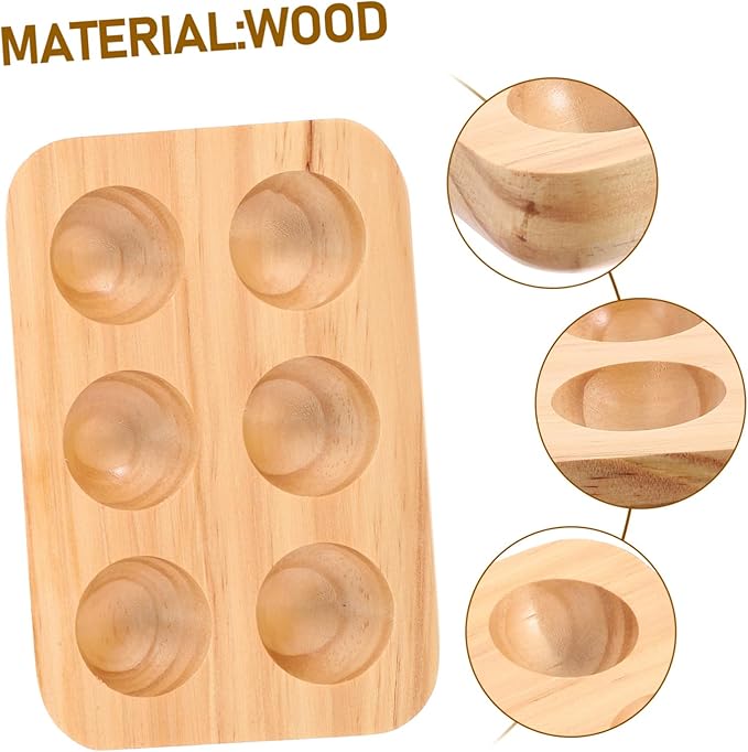 6holes Wooden Egg Holder Tray for Refrigerator Durable Natural Wood Egg Storage Container Capacity for Kitchen Organization and Display Housewarming Gift