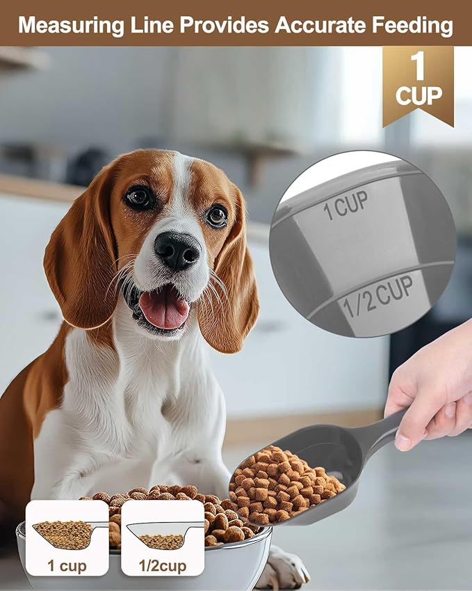 2 PACK Dog Food Scoop,1 Cup Capacity Pet Food Scoop With Measuring Lines For Dog, Puppy and Cat (Grey)