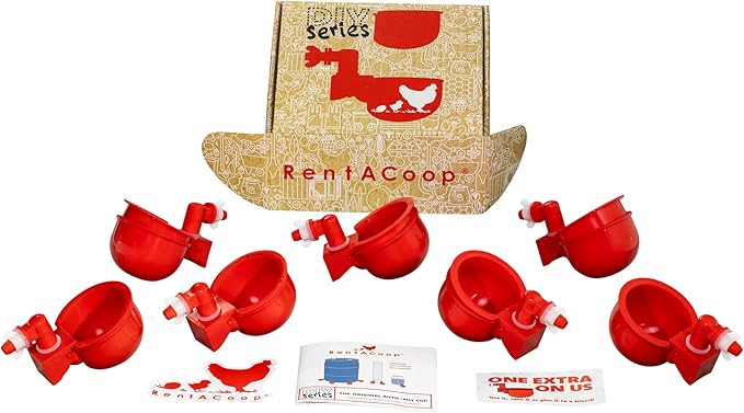 Chicken Water Cup Waterer Kit for Poultry - Pack of 6 + One Extra for Free (Total of 7)