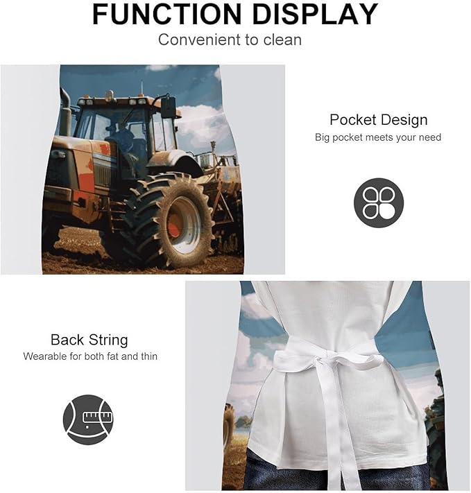 Adult Apron with Pocket, Adjustable Fantasy Farm Tractor Bib Aprons for Kitchen, Cross Back Chef Aprons for Man Woman, Waterproof Apron for BBQ Crafting Outdoors, Cooking