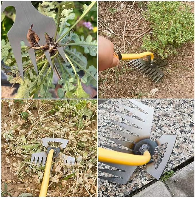 2 Pack Weed Puller Tool, Hand weeder tool, Stainless Steel Weeding Digger Tool.Upgrade 11 Teethes Dual Purpose Manual Multifunctional weed remover tool for Vegetable Gardening Backyard Farm