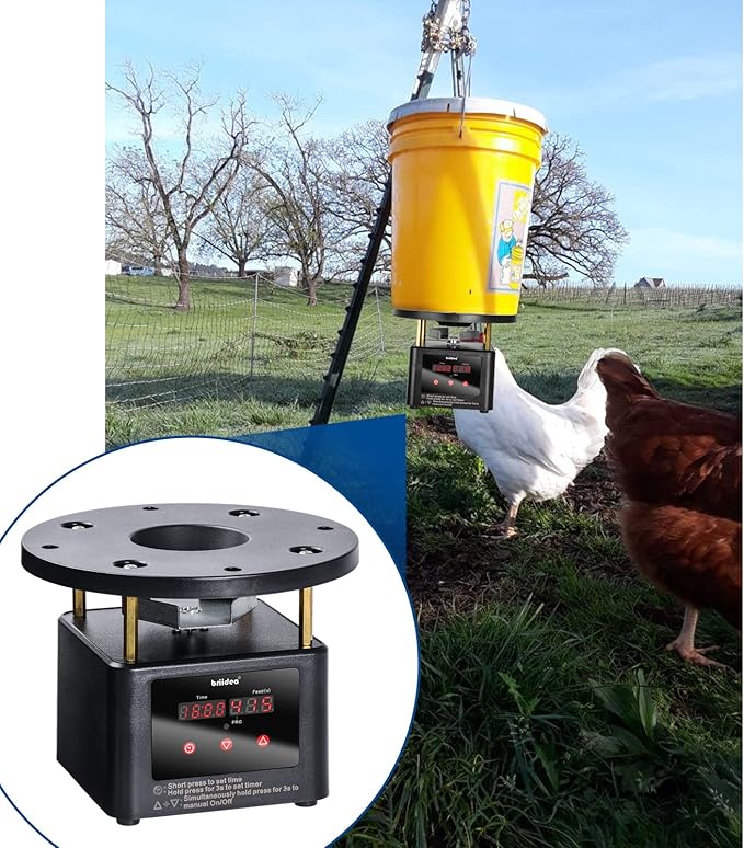 Automatic Chicken Feeder Timer, Briidea Poultry Feeder Motor and Timer Kit, Metal Spin Plate, Adjustable Mount, Ideal for Chickens, Ducks, Geese