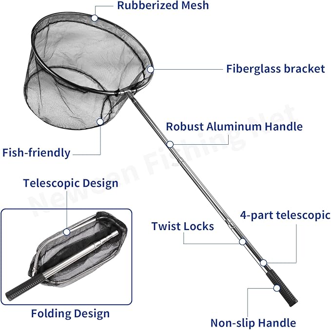 Neween Fishing Net, Foldable Collapsible Telescopic Fish Landing Net, Durable Nylon Material Mesh Landing Net for Easy Catching or Releasing for Trout