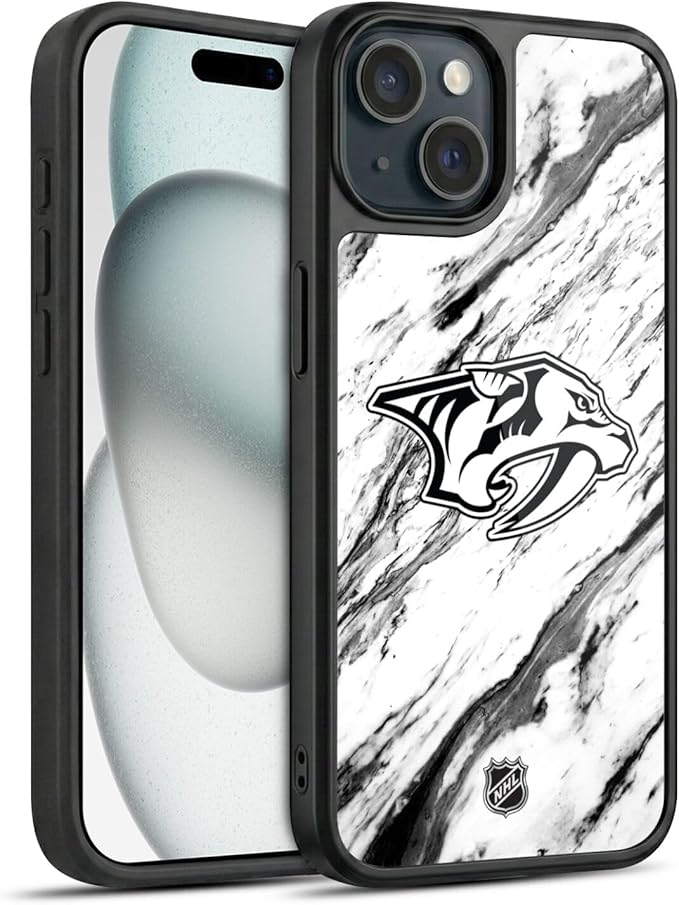 Head Case Designs Officially Licensed NHL Marble Nashville Predators Gel Armor Case [Military Grade Drop Protection] Compatible with Apple iPhone 15