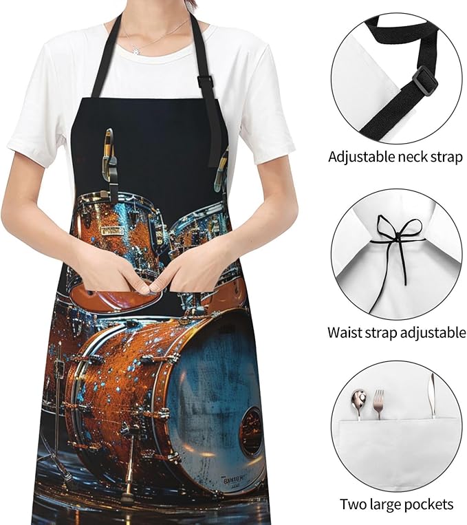 Kitchen Aprons for Men Women Waterproof Apron with 2 Pockets Cool Steampunk Gears Apron Adjustable Bib Aprons