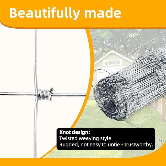 4ft x 164ft Galvanized Farm Fence, Fixed Knot Woven Wire Fence 16Ga, for Sheep Dog Panel Plant Garden Flower Bed and Field Protection