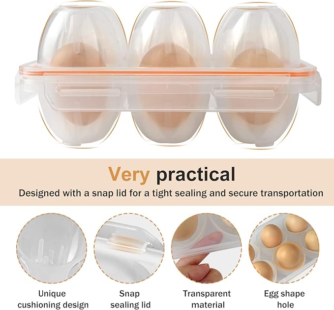 FantasyDay 6 Grids Egg Holders, Sturdy Shockproof Durable Egg Cartons Egg Containers With Lid for Refrigerator - Large Capacity Egg Organizer Box for Home Kitchen Outdoor Picnic Hiking Storage