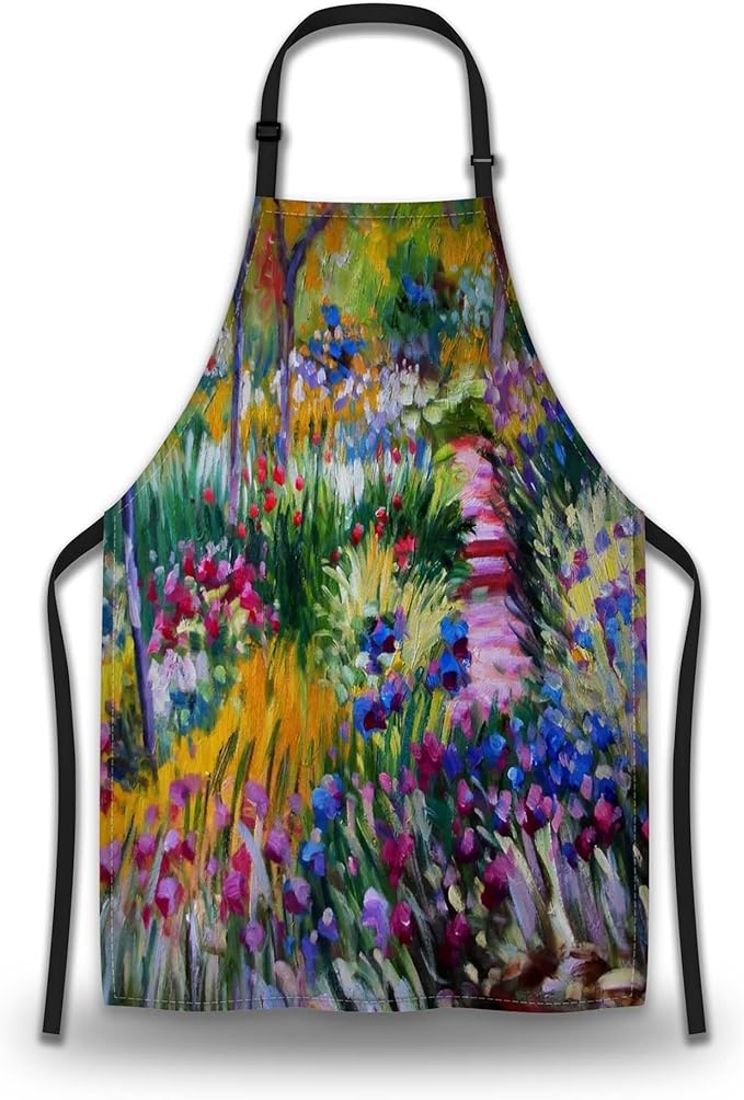 Cook Apron for Men Monet the Iris Garden Vintage Aprons for Women for Kitchen Cooking Restaurant BBQ Painting Crafting Gardening 27” (W) x 31” (H), Waterproof Aprons