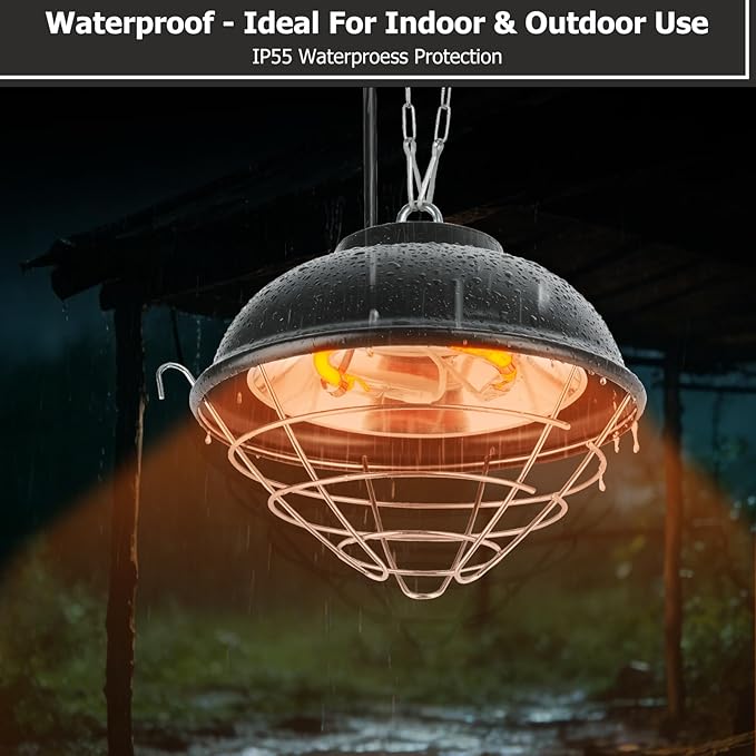 350W Heat Lamp for Chickens - Carbon Fiber Chicken Coop Heater, Hanging Chicks Brooder Heaters 2 Heating Levels, 5.6 Ft Cord Waterproof Chicken Heat Lamp for Poultry Pets & Outdoor Used