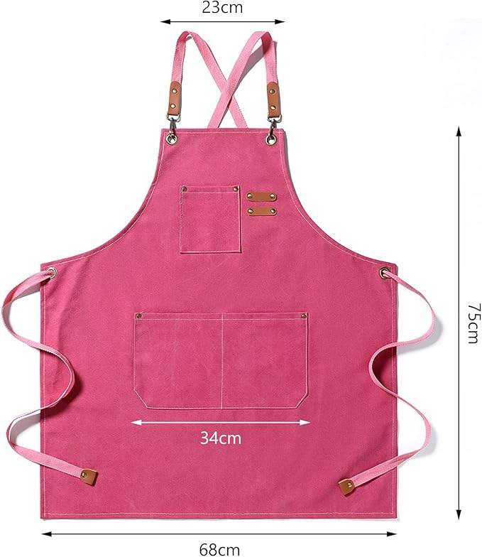 Unisex Aprons with Large Pockets,Cotton Canvas Cross Back Heavy Duty Adjustable Work Apron,Size Kids to Adult